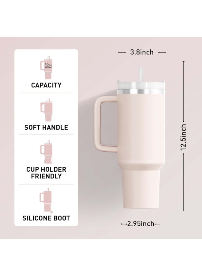 40 oz Insulated Travel Tumbler with Handle & Straw - Stainless Steel Vacuum Mug for Iced Tea, Coffee & Water (Rose Design) - Image 4